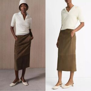 VINCE Suede Slim Midi Skirt in Olive (runs large)